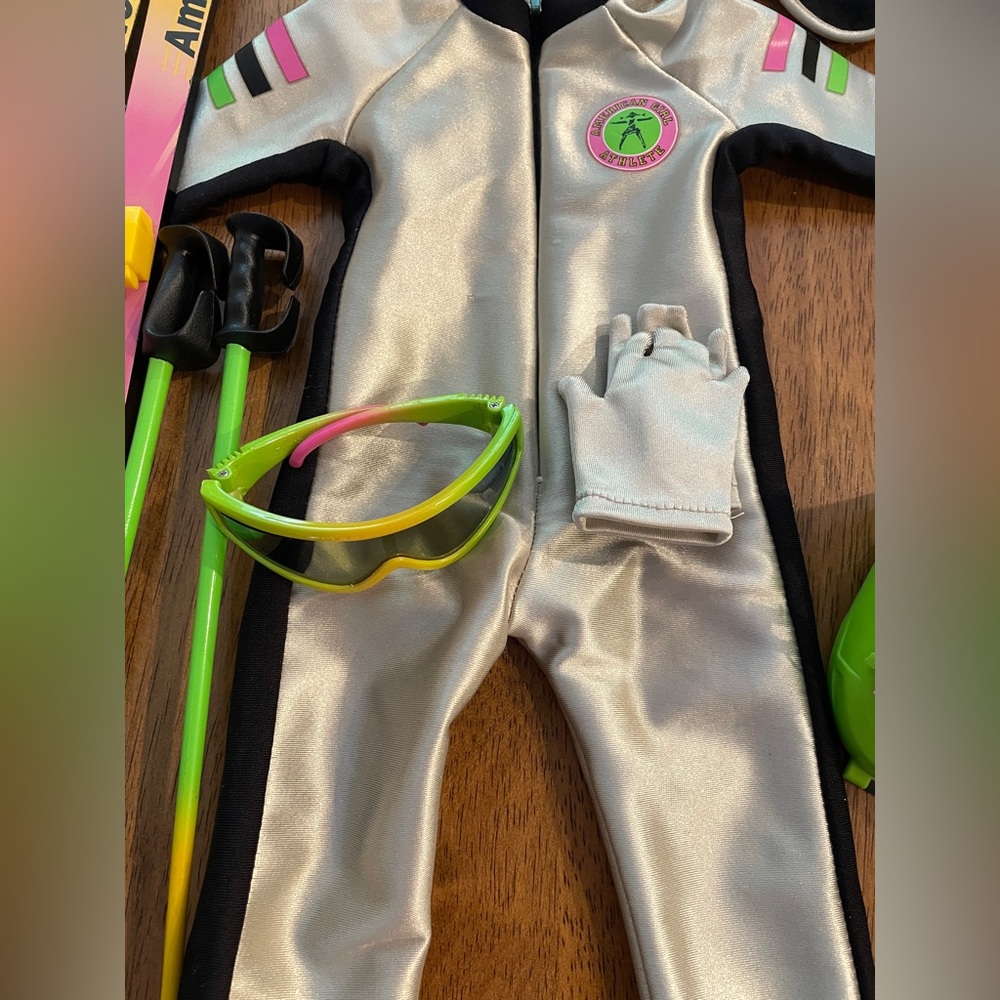 American Girl Metallic Downhill Racer Ski Outfit w/ Skis & Poles - Picture 3 of 6